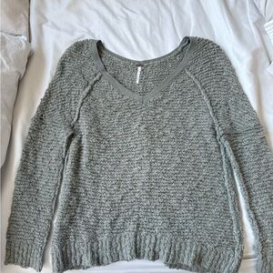 Free People Textured Green V-Neck Sweater